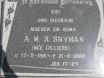 SNYMAN A.M.S. nee CILLIERS 1916-1999