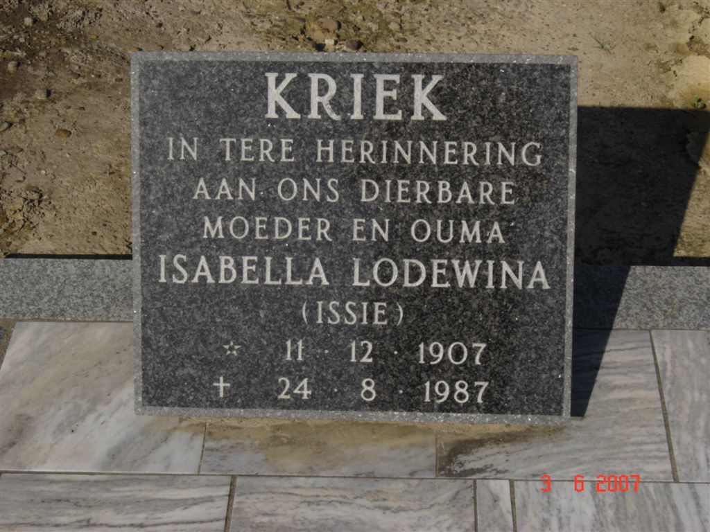 KRIEK Isabella Lodewina 1907-1987