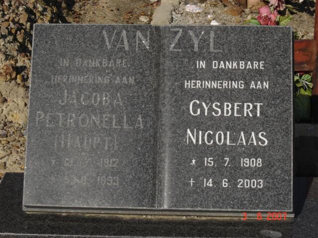 ZYL Gysbert Nicolaas, van 1908-2003 & Jacoba Petronella HAUPT 1912-1993