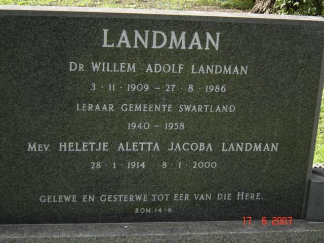 LANDMAN Willem Adolf 1909-1986 & Heletjie Aletta Jacoba 1914-2000