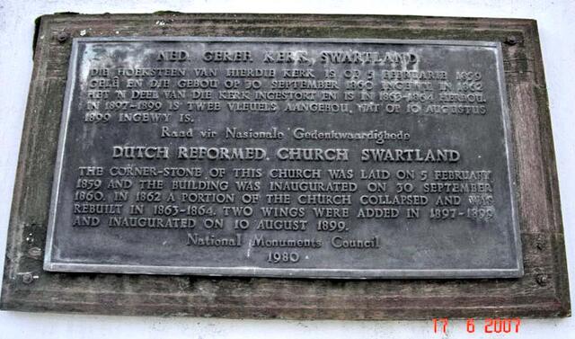 2. Hoeksteen - Ned. Geref. Kerk, Swartland : Cornerstone - Dutch Reformed Church Swartland