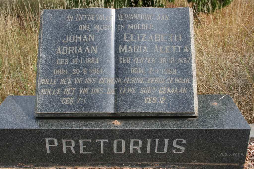 PRETORIUS Johan Adriaan 1884-1951 & Elizabeth Maria Aletta VENTER 1887-1969