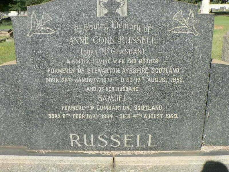 RUSSELL Samuel 1864-1959 & Anne Conn McGLASHAN 1877-1952