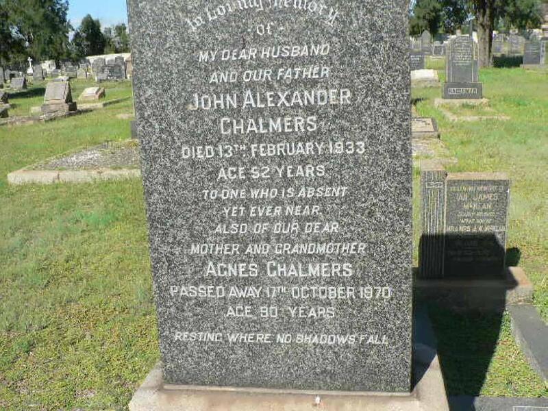 CHALMERS John Alexander -1933 & Agnes -1970