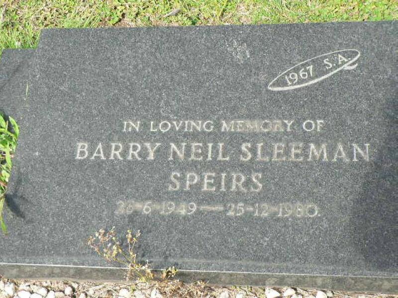 SPEIRS Barry Neil Sleeman 1949-1980