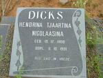 DICKS Hendrina Tjaartina Nicolaasina 1908-1991