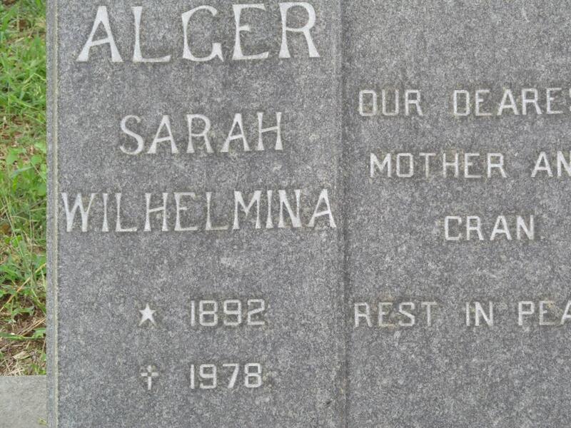 ALGER Sarah Wilhelmina 1892-1978