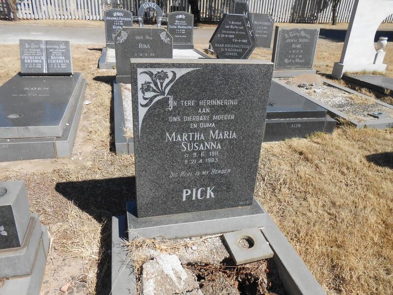 PICK Martha Maria Susanna 1911-1983