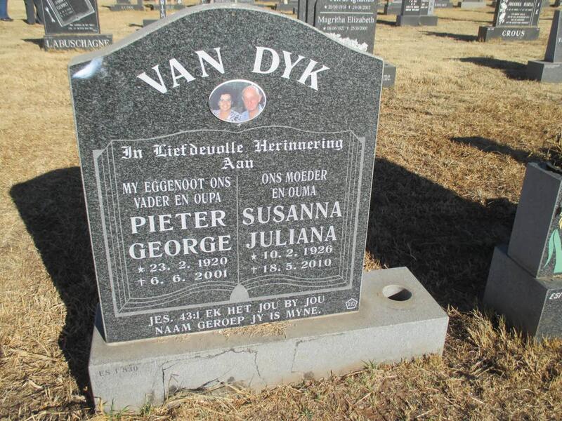 DYK Pieter George, van 1920-2001 & Susanna Juliana 1926-2010