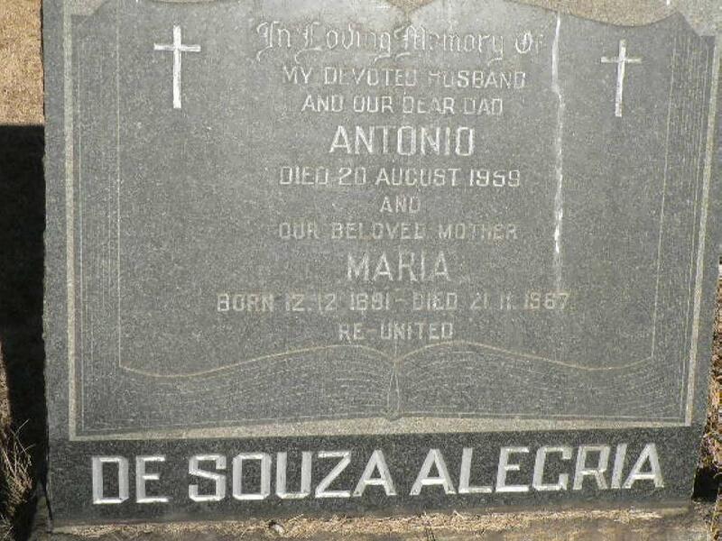 ALEGRIA Antonio, DE SOUZA -1959 & Maria 1891-1967