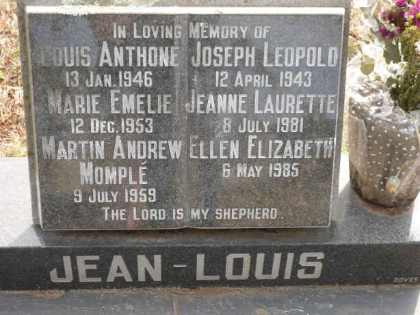 JEAN-LOUIS Joseph Leopold -1943 :: JEAN-LOUIS Louis Anthone -1946 :: JEAN-LOUIS Marie Emelie -1953