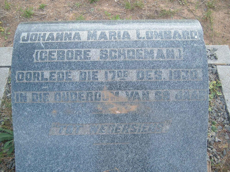 LOMBARD Johanna Maria nee SCHOEMAN -1930
