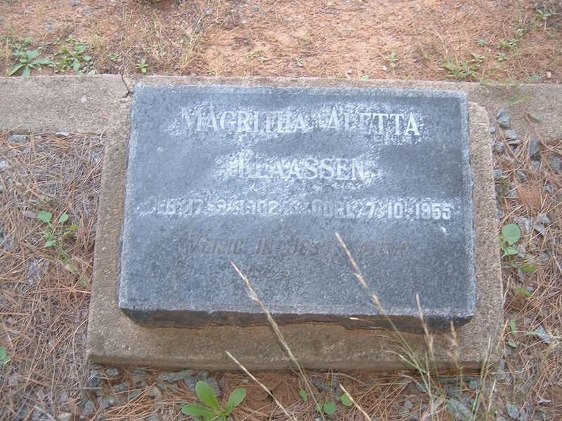 KLAASSEN Magritha Aletta 1902-1955