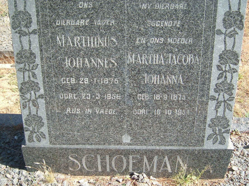 SCHOEMAN Marthinus Johannes 1875-1956 & Martha Jacoba Johanna 1875-1954