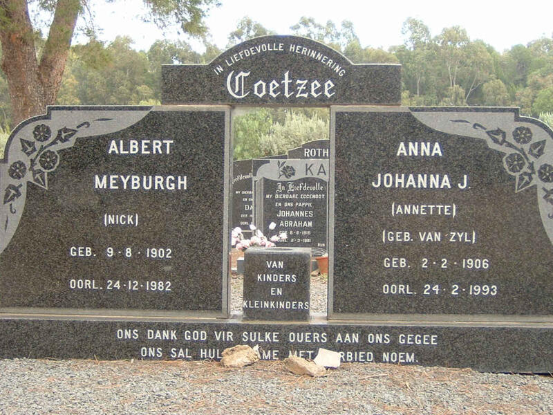 COETZEE Albert Meyburgh 1902-1982 & Anna Johanna J. VAN ZYL 1906-1993