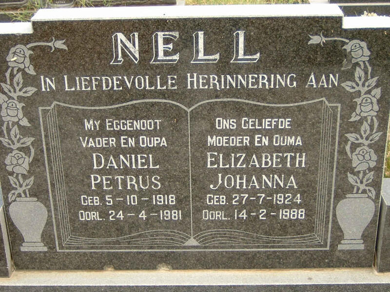 NELL Daniel Petrus 1918-1981 & Elizabeth Johanna 1924-1988