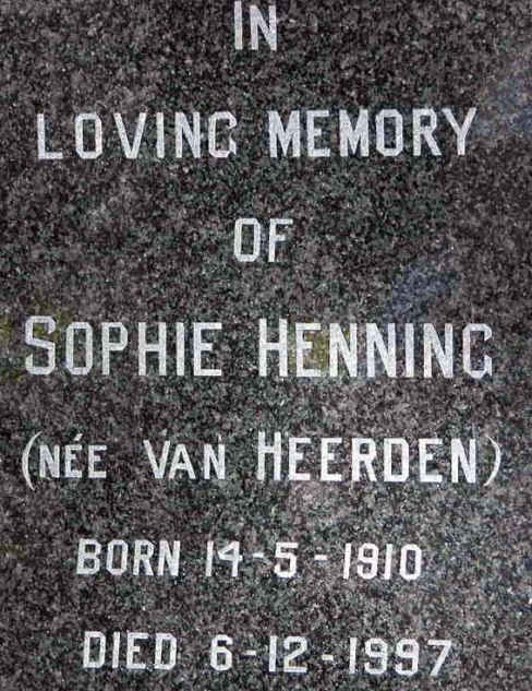 HENNING Sophie nee VAN HEERDEN 1910-1997