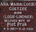 COETZEE Ana Maria nee LOGIE-LINDNER 1927-2001