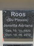 ROOS Janetta Adriana nee DU PLESSIS 1920-2012