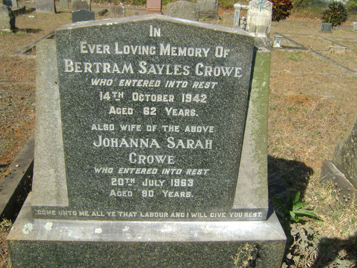 CROWE Bertram Sayles -1942 & Johanna Sarah -1963