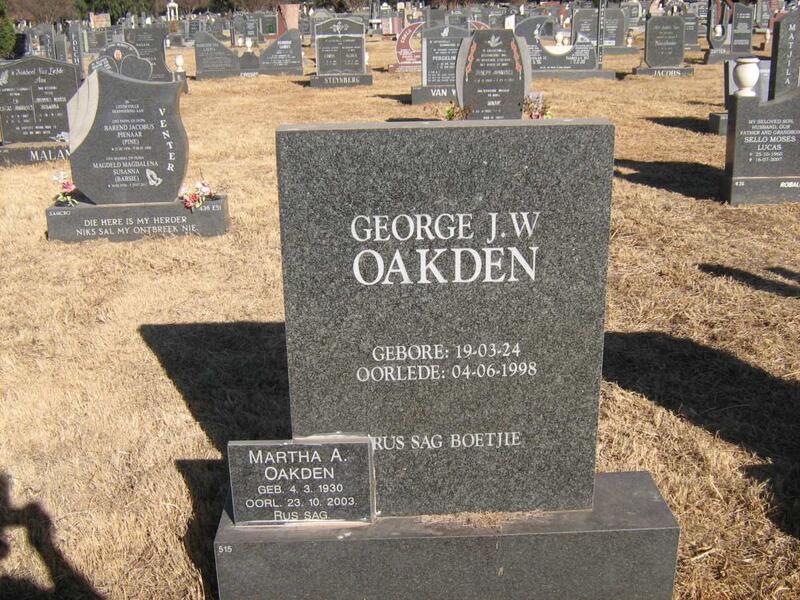 OAKDEN George J.W. 1924-1998 & Martha A. 1930-2003