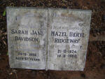 DAVIDSON Sarah Jane formerly ABBEY -1956 :: RIDGEWAY Hazel Beryl formerly ABBEY 1924-1980