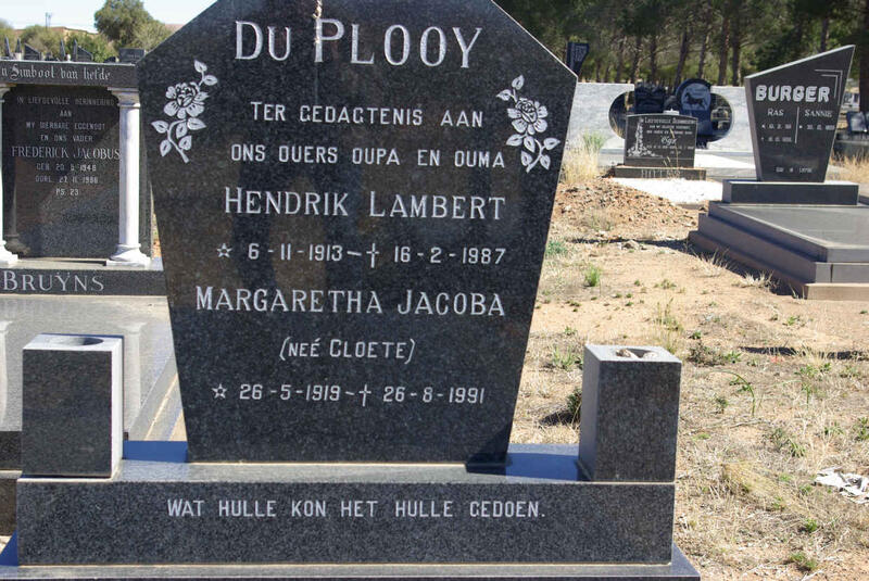 PLOOY Hendrik Lambert, du 1913-1987 & Margaretha Jacoba CLOETE 1919-1991
