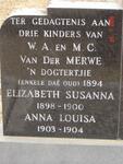 MERWE Elizabeth Susanna, van der 1898-1900 :: VAN DER MERWE Anna Louisa 1903-1904 :: VAN DER MERWE Baby 1894-1894