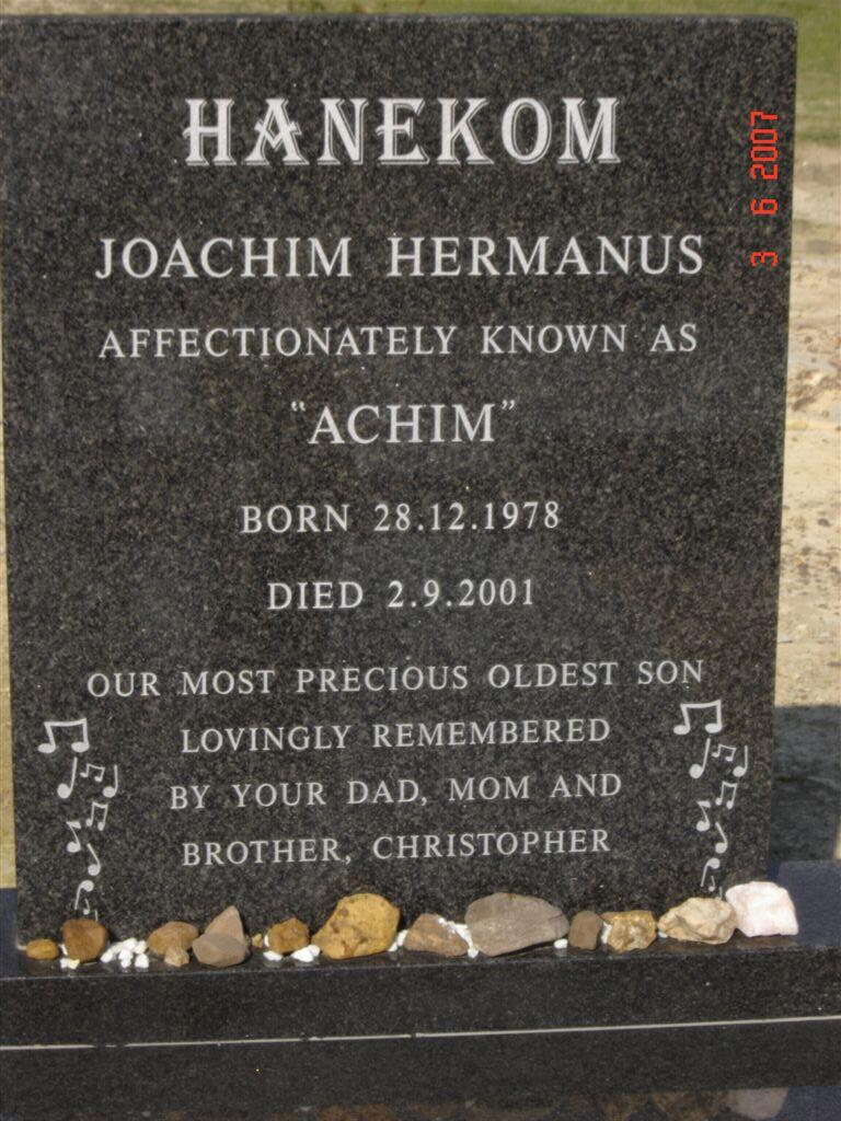 HANEKOM Joachim Hermanus 1978-2001