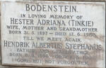 BODENSTEIN Hendrik Albertus Stephanus 1896-1965 & Hester Adriana 1897-1963