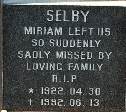 SELBY Miriam 1922-1992