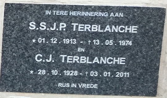 TERBLANCHE S.S.J.P. 1913-1974 & C.J. 1928-2011