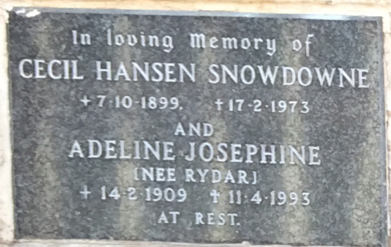 SNOWDOWNE Cecil Hansen 1899-1973 & Adeline Josephine RYDAR 1909-1993