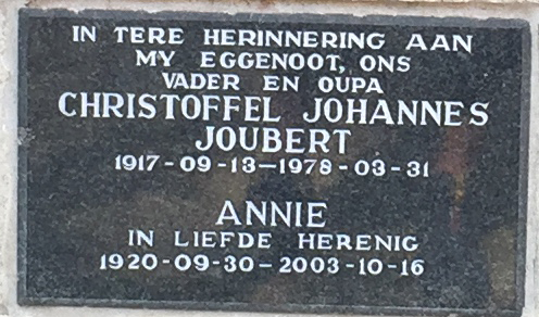 JOUBERT Christoffel Johannes 1917-1978 & Annie 1920-2003