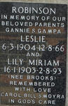 ROBINSON Leslie 1904-1966 & Lily Miriam BROOKS 1903-1993