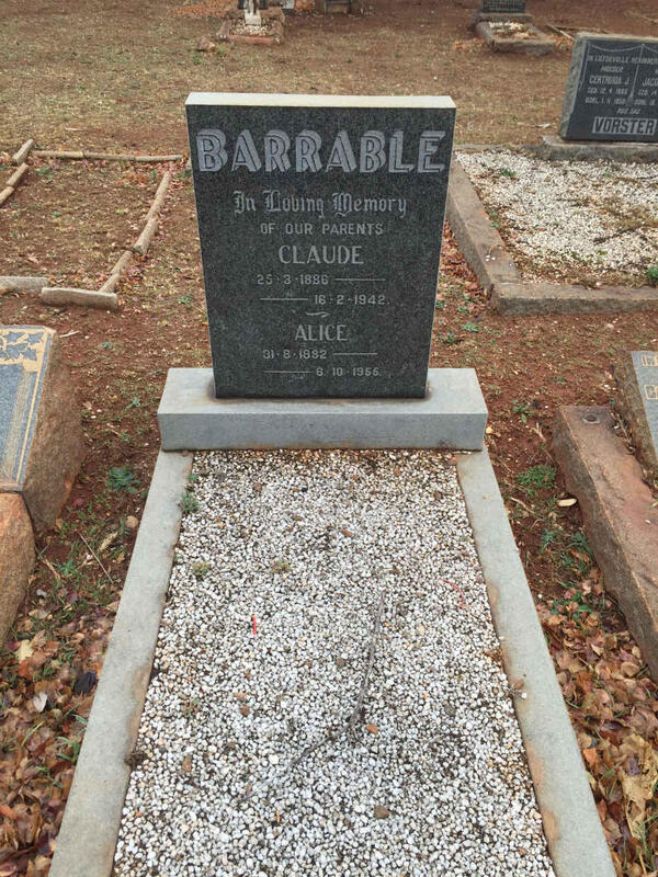 BARRABLE Claude 1886-1942 & Alice 1882-1955