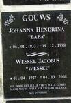 GOUWS Wessel Jacobus 1927-2008 & Johanna Hendrina 1933-1998