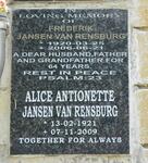 RENSBURG Frederik, Jansen van 1920-2006 & Alice Antionette 1921-2009
