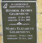GELDENHUYS Hendrik Jacobus 1932-2002 & Maria Elizabeth 1938-2007