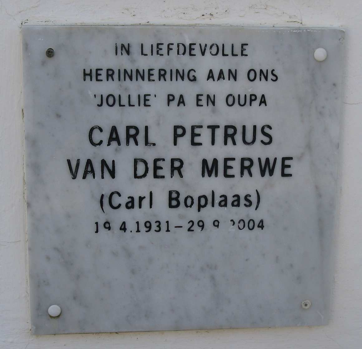 MERWE Carl Petrus, van der 1931-2004