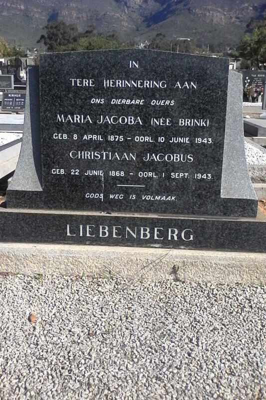 LIEBENBERG Christiaan Jacobus 1868-1943 & Maria Jacoba BRINK 1875-1943