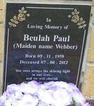 PAUL Beulah nee WEBBER 1959-2012