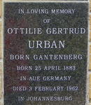 URBAN Ottilie Gertrud nee GANTENBERG 1883-1962