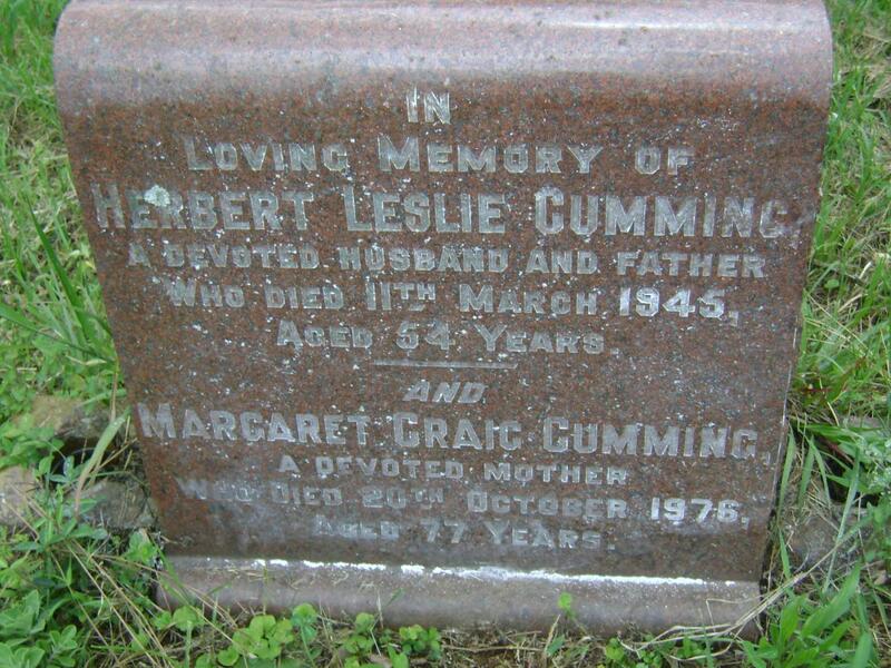 CUMMING Herbert Leslie -1945 & Margaret Craig -1976