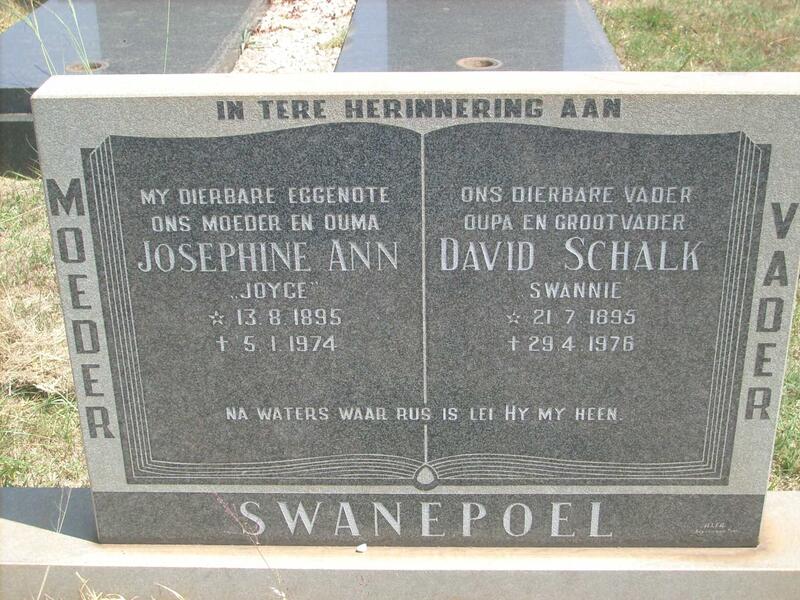 SWANEPOEL David Schalk 1895-1976 & Josephine Ann 1895-1974