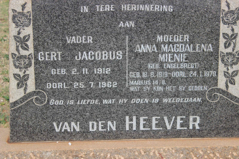 HEEVER Gert Jacobus, van den 1912-1962 & Anna Magdalena ENGELBREGT 1919-1979