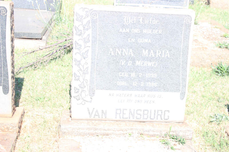 RENSBURG Anna Maria, van nee V.D. MERWE 1899-1986