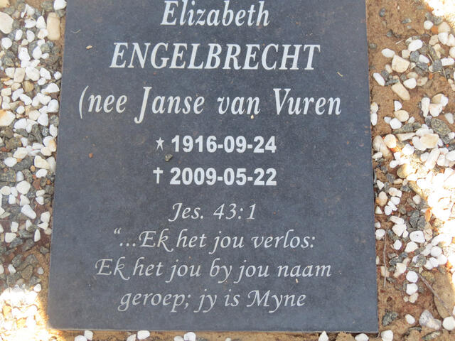 ENGELBRECHT Elizabeth nee JANSE VAN VUREN 1916-2009