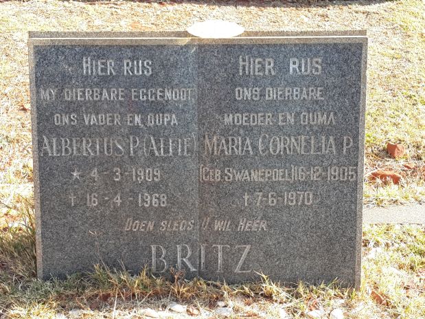 BRITZ Albertus P. 1909-1968 & Maria Cornelia P. SWANEPOEL 1905-1970