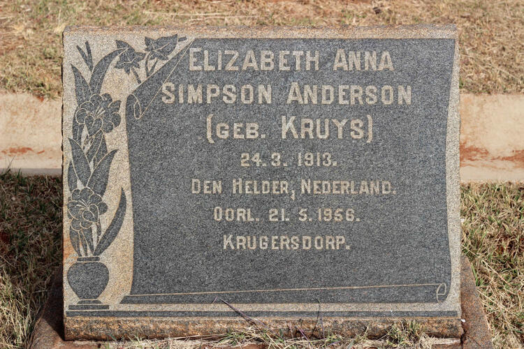 ANDERSON Elizabeth Anna Simpson nee KRUYS 1913-1956